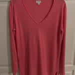 J.Crew Womens Medium Linen Blend Long Sleeve V Neck Top Coral Pink Casual Photo 0