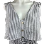 ZARA  Womens Blue Striped V-Neck Sleeveless Drawstring One-Piece Jumpsuit Sz M Photo 3