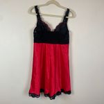 Victoria's Secret Red Black Lace Satin Babydoll Chemise Lingerie L Underwire Photo 4