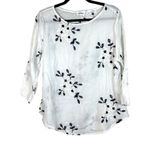 Kindred  White Navy Floral Embroidered Gauzy 3/4 Sleeve Blouse Size XL Photo 2