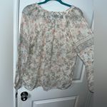Lucky Brand Vintage Romantic Floral Beige Boho Print Tassel Tie VCut Blouse Sz L Photo 6