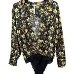 Free People Bodysuit Womens S Black Yellow Floral Intimately Elsa Wrap Plunging Photo 1