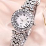 2pcs Watch and Bracelet Set Women Quartz Watch + Heart Bracelet Bling Silver Photo 2