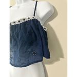 Victoria's Secret ‎ Navy Blue Eyelet Lace Trim Ruffle Crop Top Pajama M Photo 3