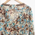 BKE  Boutique Floral Lace V-Neck Tan Blue Blouse Photo 7