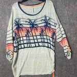 Free People Medium Palm Breeze Oversized palm tree ruched 3/4 sleeves sweater Photo 0