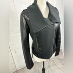 Ollie & Lala Mixed Fabric & Faux Leather Moto Jacket Black Photo 6