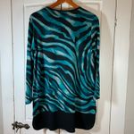 Clara Sun Woo Teal Black Zebra Print Long Sleeve Tunic Top Womens Medium M Blue Photo 3