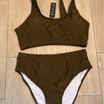Tempt MeTwo Piece Scoop Neck Bikini Crop Top Sporty High Waisted bathing suit Green Size L Photo 2