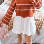 Gianni Bini Orange Fuzzy Sweater With Pink Stripes Photo 2