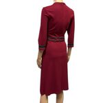 Homeyee Burgundy Black Crew Neck 3 Quarter Sleeve A Line Zip Back Midi Dress S Red Photo 5