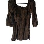 Karma Highway Brown Peasant Top Gold Dot Sheer Smocked Square Neck Medium Photo 0