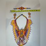 Handmade hummingbird Vibrant Beaded Necklace, bracelet and Earring Set. Purple Photo 5