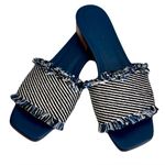 J. McLaughlin  Navy Blue ‘Lile’ Raw Edge Denim Sandals, Size 6 Photo 0