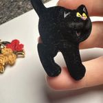 Halloween Autumn Brooch Pin Lot Of 3 Black Cat, Curved Pumpkin Jack O Lantern Photo 7