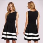 Calvin Klein  Dress 4 Black White w/ Black Belt Classic Barbiecore MIDI Back Zip Photo 2