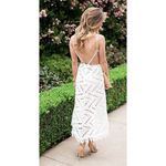 Line and Dot White High Neckline Eyelet Midi Dress, Small Photo 5