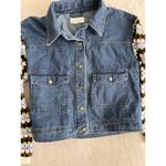 Anthropologie By  Crochet Sleeve Denim Jacket Size Small Trucker 70's Boho Funky Photo 3