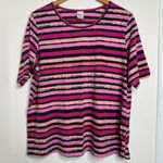 Blair  Shades of Pink Black Striped Shirt Women’s Size XL Short Sleeve Photo 0