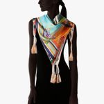 Johnny Was  Lucana Scarf Large Silk Tassels Mix Print Patchwork Artsy Maximalist Photo 2