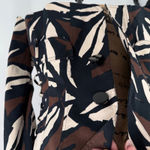 Cache  Blazer Jacket Small Abstract Print Fitted Side Laced‎ Up Brown Black Ivory Photo 5
