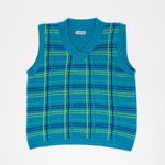 Esprit Vintage 70s  Teal Plaid Knit Sweater Vest Photo 1