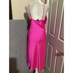 Japna  Hot Pink Satin Slip Midi Dress Spaghetti Straps Ruffle V Neck M Photo 3