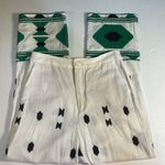 ZARA  Embroidered Linen Blend Pants White Green Aztec Design Pocket Blogger Fav S Photo 3