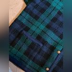 kim rogers Vintage Plaid Navy Green Black 90’s Dark Academia Pockets Gold Buttons Cardigan Photo 12
