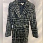 Loft Black and Gray Trench Coat with Houndstooth Pattern Photo 0