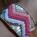 Handcrafted Pink Seed Bead, White Crystal, and Sequin Cuff Bracelet Photo 0