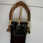 Vintage Garay Medium M Cowhide Brown Leather Belt Wide Design Gold Toned Buckle Photo 8