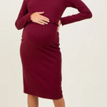 Pinkblush  Hello Mia Burgundy Ribbed Knit Long Sleeve Nursing Maternity Dress S Photo 0