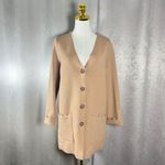 Kate Spade New York Tan Knit Cardigan Sweater Scalloped Pockets Button Front "S" Photo 3
