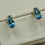 NWOT 9K Yellow Solid Gold 2.825ct Blue Topaz Pear Cut/0.04ct Diamonds Earrings Photo 5