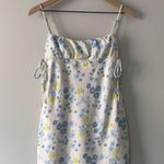 ZARA Floral Mini Dress Yellow Blue white adjustable spaghetti straps tie sides M Photo 2