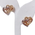 14K 14KT Karat Two Tone White Yellow Gold Intertwined Heart Puffy Stud Earrings Photo 0