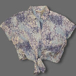 Faded Glory VTG  Blue Floral Cropped Short Sleeve Button Up Tie Front Shirt XL Photo 0