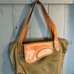 Lauren Ralph Lauren Hunter Green and Tan Leather Tote Bag Photo 0
