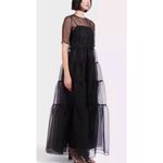 STAUD  Hyacinth Dress Black Tiered Sheer Organza Maxi Short Sleeve A-Line Sz M Photo 1