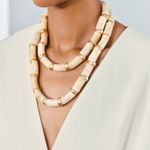 ZARA  Ivory Acrylic Marble Effect Gold Bead Double Strand Necklace Safari Resort Photo 0