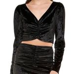 WAYF  | Small | NWT | Black Emma Rose Samantha Ruched Long Sleeve Velvet Crop Top Photo 0