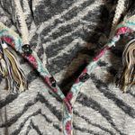 Soft Surroundings Zebra Print Fringe Knit Cardigan Sweater Women's Medium Shawl Photo 6