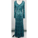 Vintage Floral Beaded Gown Long Sleeve V Neck All Over Rose Beading Turquoise 4 Blue Photo 3