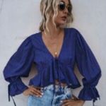 SheIn Long tie sleeve vneck blue crop peplum top size large Photo 0