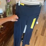 Flare Navy Blue Leggings Crop Comfy Soft Womens Small Pockets Photo 14