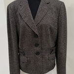 Ann Taylor Brown Black White Tweed Fitted Button Up Jacket Blazer Lined Size 12 Photo 0