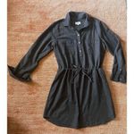 Lou & grey Black Cotton Shirt Dress M Long Sleeve Drawstring Waist Pockets Photo 0