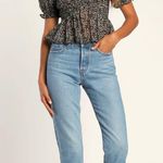 Lulus New Blossoms Smocked Puff Sleeve Blouse Black Photo 2