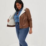 Torrid Cognac Faux Leather Sherpa Lined Moto Jacket Women’s Plus Size 0X Photo 2